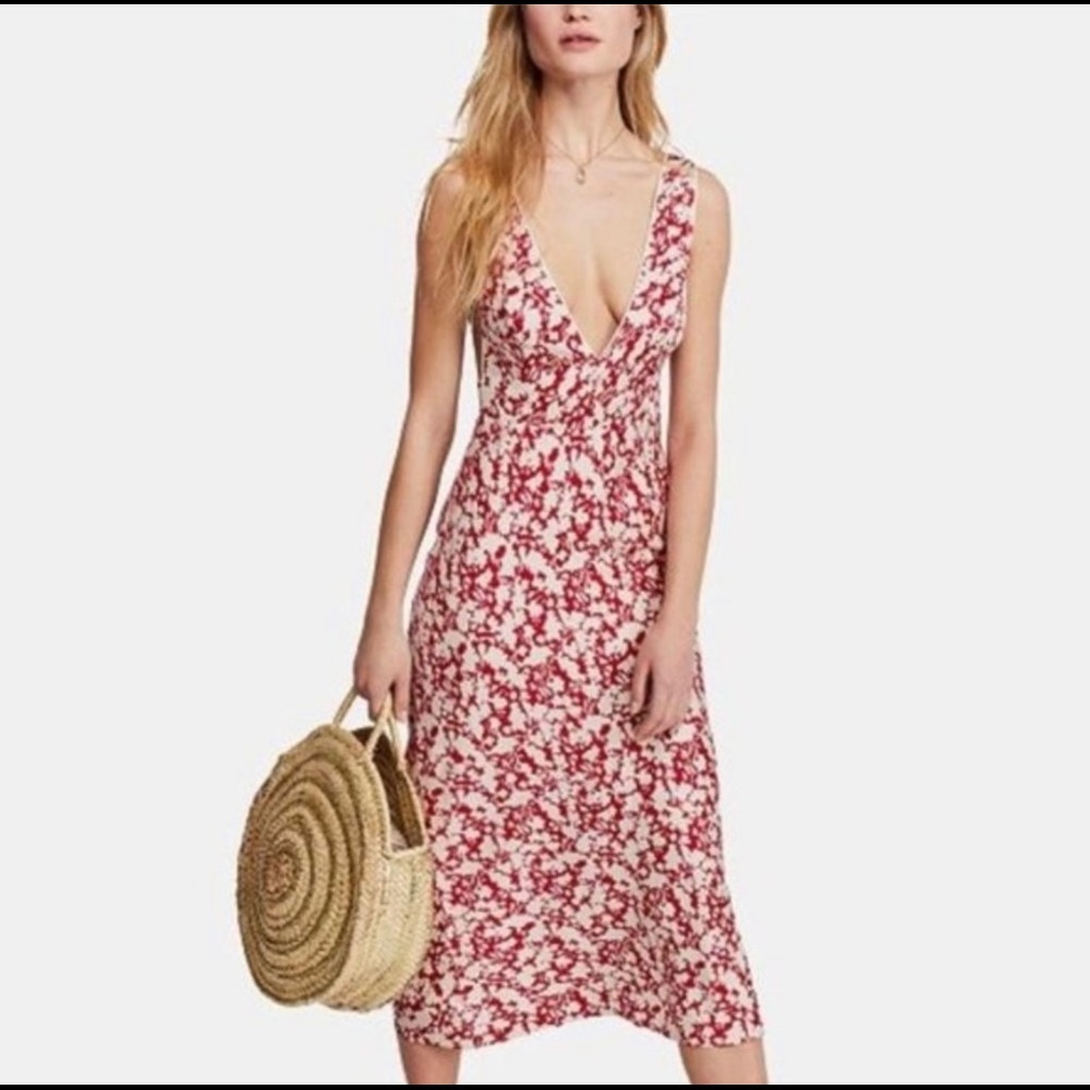 Free People Ooh La La Bias Floral Red Midi Dress